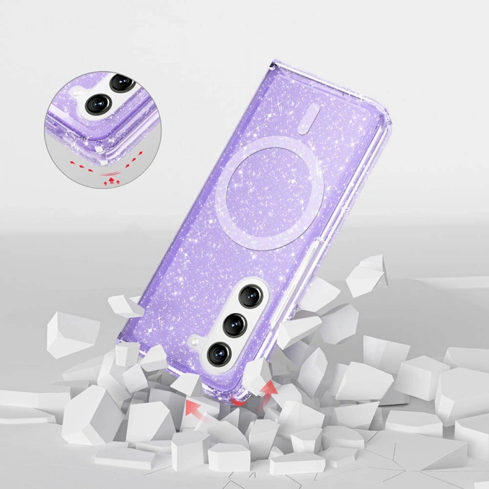 Galaxy Z Fold 6 Kılıf M-safe Şarj Özellikli Parlayan Simli Saydam Renkli Zore Allstar Kapak