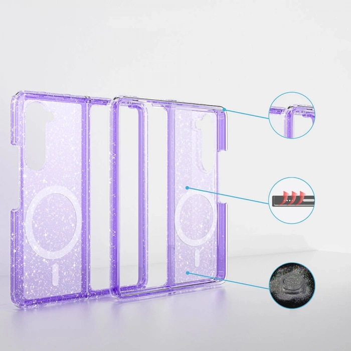 Galaxy Z Fold 6 Kılıf M-safe Şarj Özellikli Parlayan Simli Saydam Renkli Zore Allstar Kapak