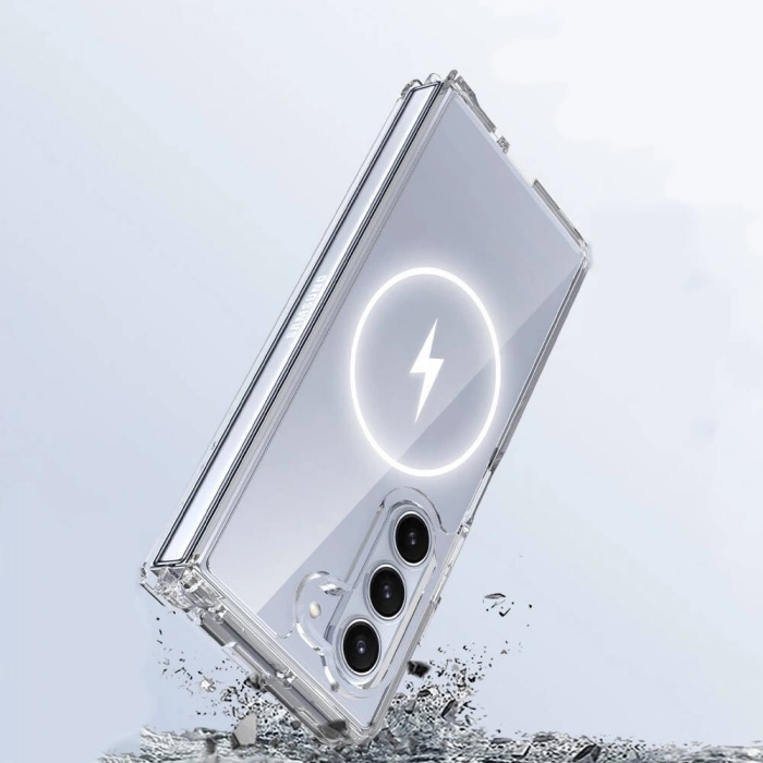 Galaxy Z Fold 6 Kılıf M-safe Şarj Özellikli Şeffaf Sert PC Zore Embos Kapak