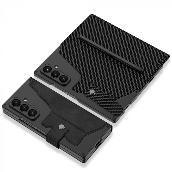 Galaxy Z Fold 7 Kılıf Kamera Korumalı Kadife Tasarımlı Zore Kıpta Kalem Bölmeli Fest Kapak