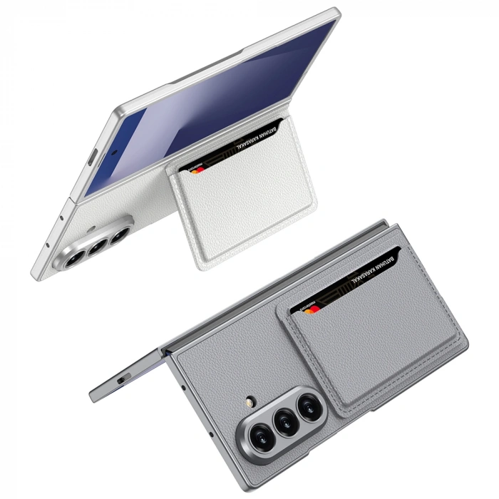 Galaxy Z Fold 7 Suni Deri Arka Yüzey Zore Kartlıklı Kıpta Silikon Kapak