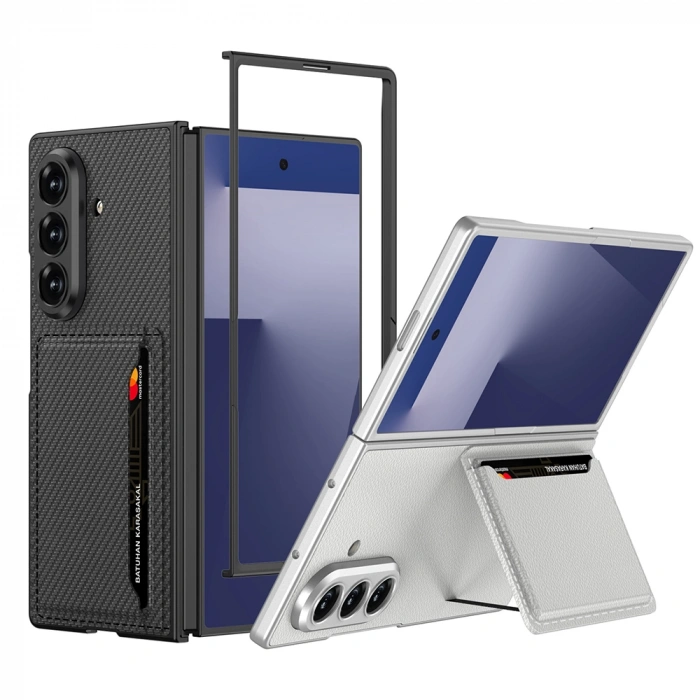 Galaxy Z Fold 7 Suni Deri Arka Yüzey Zore Kartlıklı Kıpta Silikon Kapak