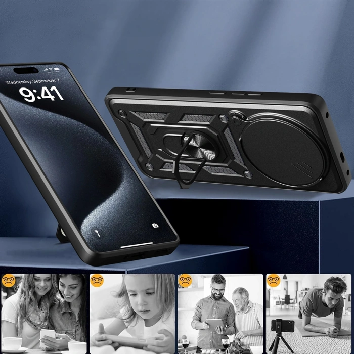 Honor Magic 7 Lite Kılıf Magnetik Standlı Kamera Korumalı Zore Sürgülü Vega Kapak