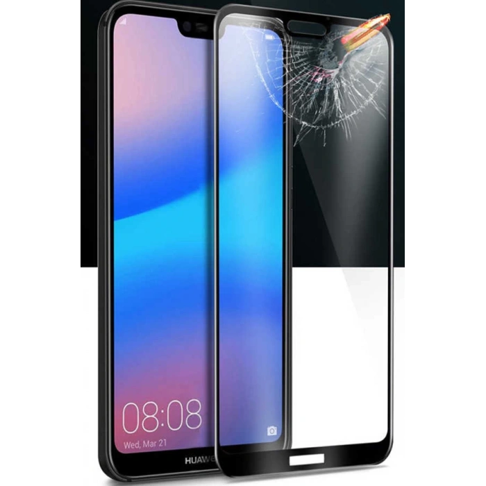 Huawei P20 Lite Zore Kenarları Kırılmaya Dayanıklı Cam Ekran Koruyucu