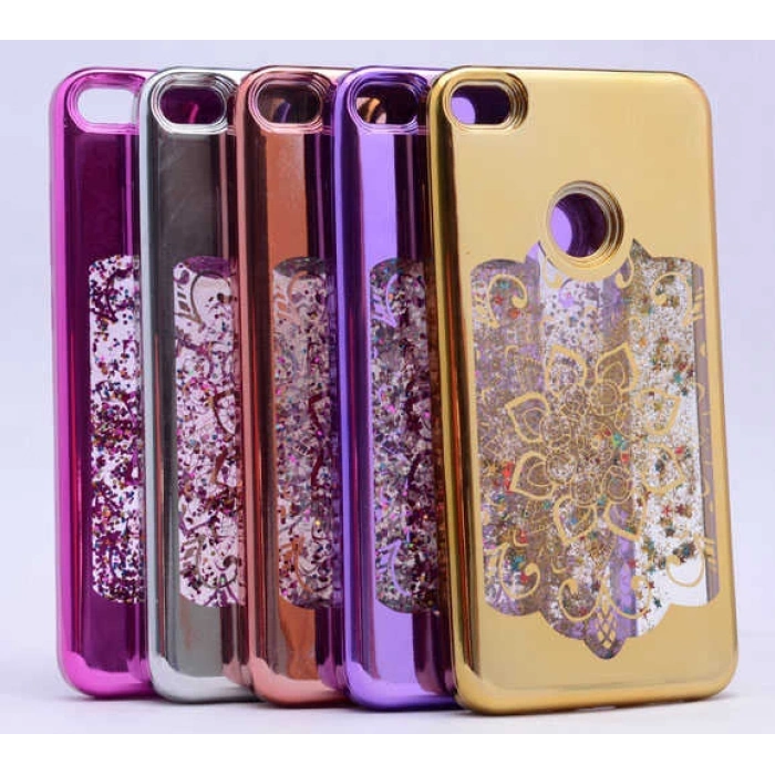 Huawei P9 Lite 2017 Kılıf Zore Lazer Çiçekli Sıvılı Silikon