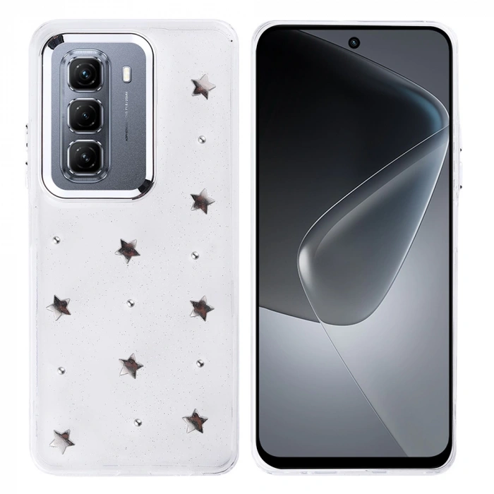 İnfinix Hot 50 4G Kılıf Airbag Tasarımlı Simli Şeffaf Zore Kutup Kapak