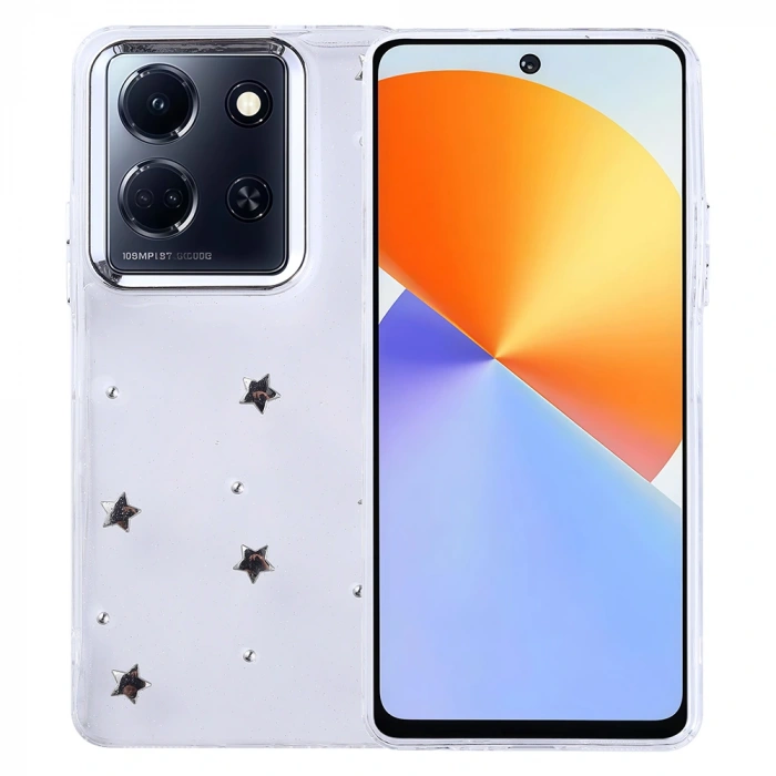 İnfinix Note 30 5G Kılıf Airbag Tasarımlı Simli Şeffaf Zore Kutup Kapak