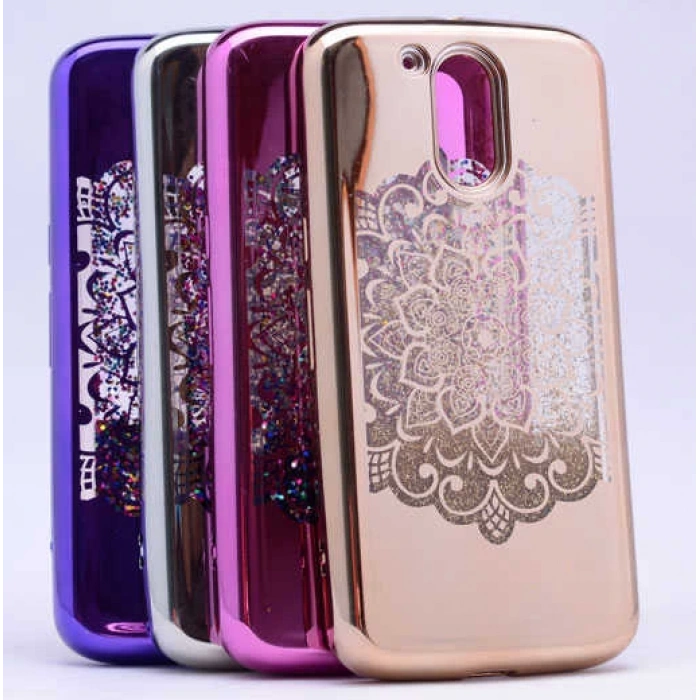 Lenovo Moto G4 Kılıf Zore Lazer Çiçekli Sıvılı Silikon