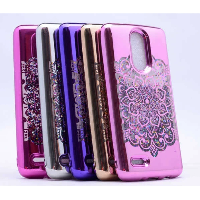 LG K10 2017 Kılıf Zore Lazer Çiçekli Sıvılı Silikon