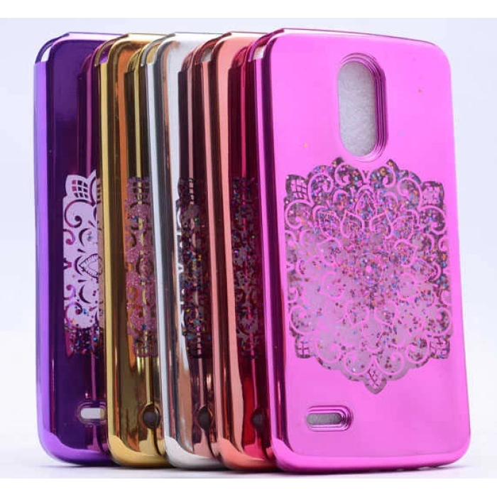 LG Stylus 3 Kılıf Zore Lazer Çiçekli Sıvılı Silikon