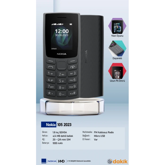 NOKIA 105 2023 Tuşlu Cep Telefonu (Nokia Türkiye Resmi Distribütör Garantili)