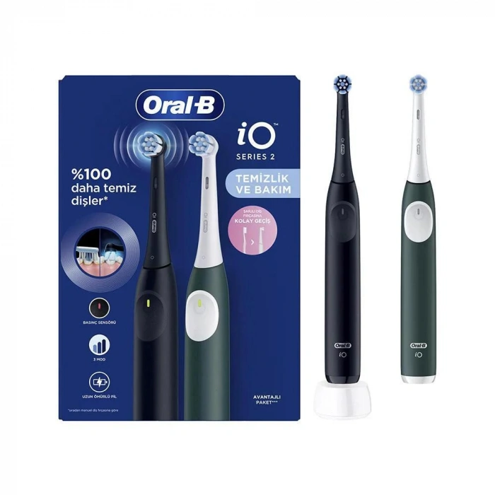 Oral-B iO2 Serisi Şarjlı Diş Fırçası 2li Avantaj Paketi -Siyah/Yeşil