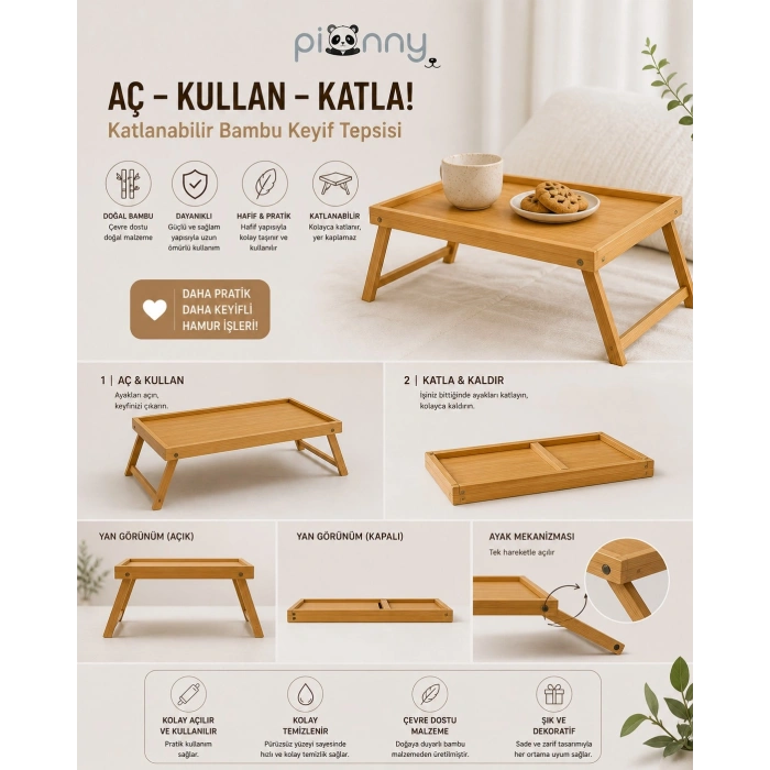 Pionny Katlanabilir Bambu Keyif Tepsisi
