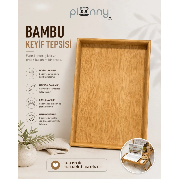 Pionny Katlanabilir Bambu Keyif Tepsisi