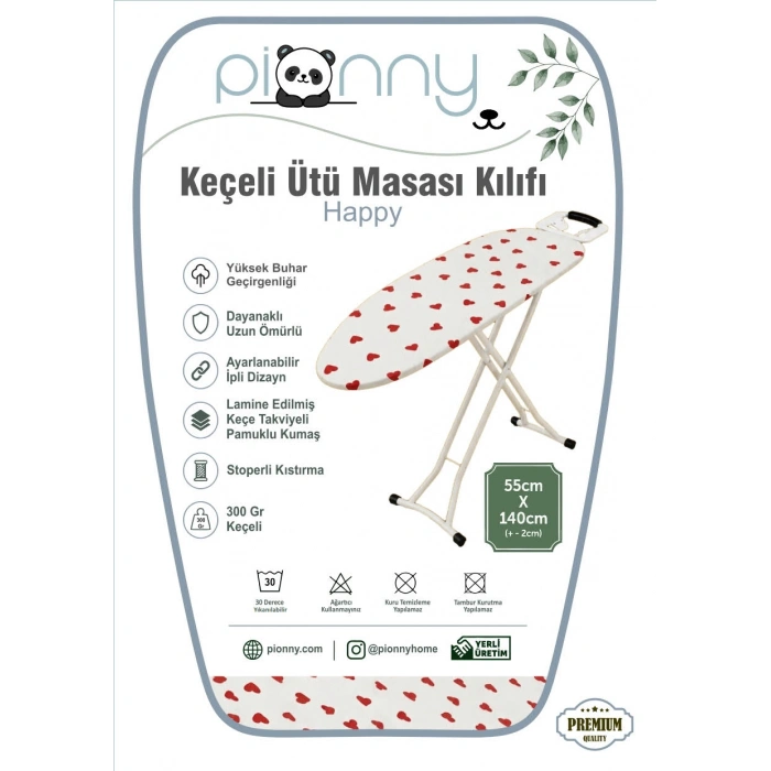 Pionny Keçeli Ütü Masası Kılıfı - 55x140 cm - Happy