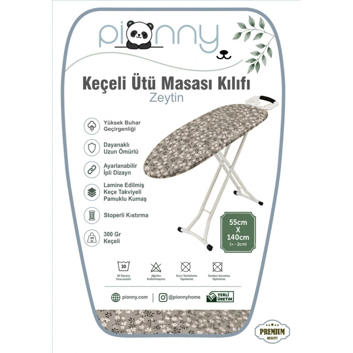 Pionny Keçeli Ütü Masası Kılıfı - 55x140 cm - Zeytin