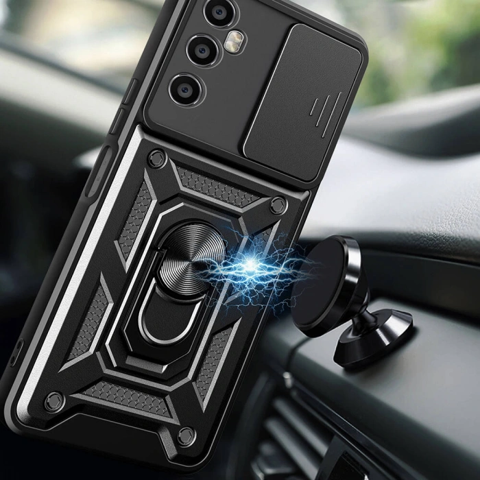 Realme C65 4G Kılıf Magnetik Standlı Kamera Korumalı Zore Sürgülü Vega Kapak