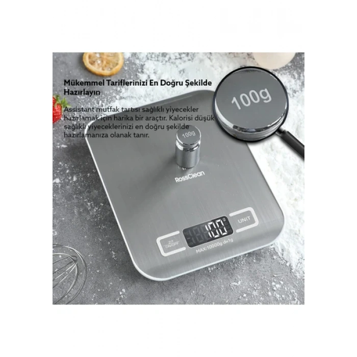 RossClean Assistant LED Ekranlı Hassas Dijital Mutfak Tartısı 10KG-1GR