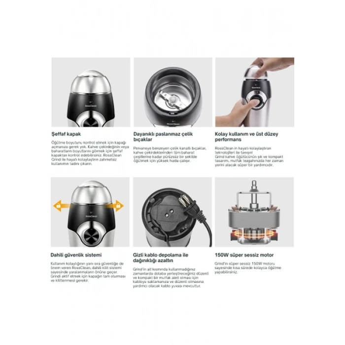 RossClean Grind Kahve ve Baharat Öğütücü