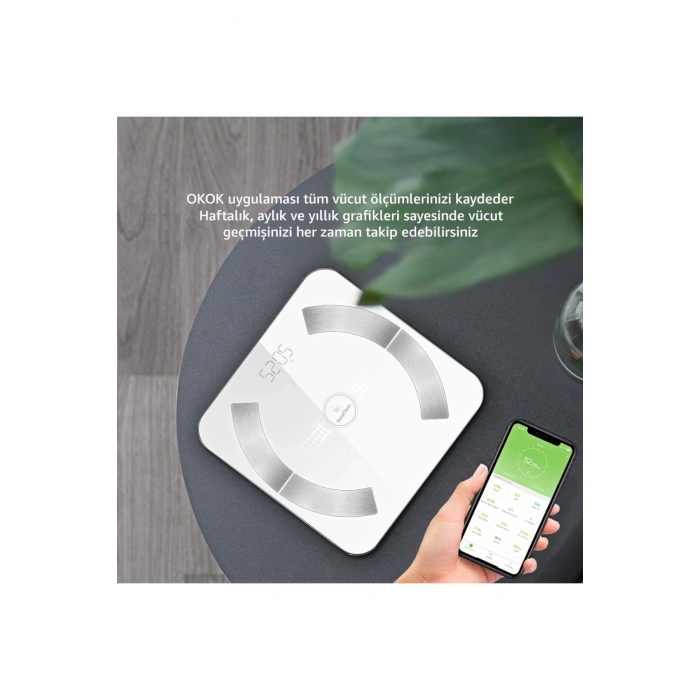 RossClean Smart Life 2 Yağ Ölçer Fonksiyonlu Akıllı Bluetooth Tartı Beyaz