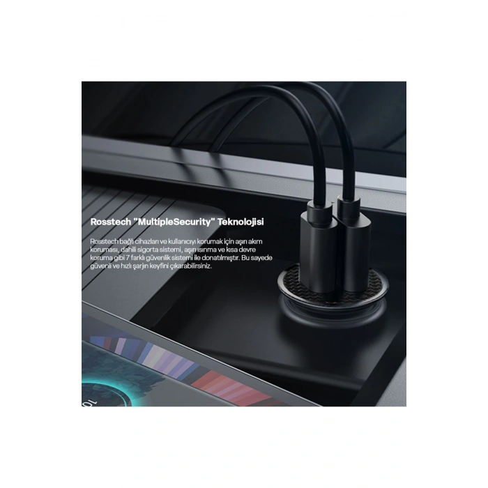 Rosstech 20w PD + Usb-A Quick Charge 3.0 Süper Hızlı Dual Port Araç Çakmaklık Şarj Cihazı Beyaz