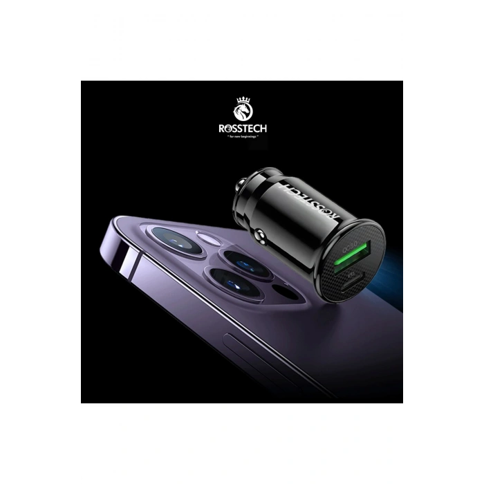 Rosstech 20w PD + Usb-A Quick Charge 3.0 Süper Hızlı Dual Port Araç Çakmaklık Şarj Cihazı Beyaz