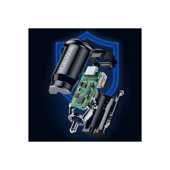 Rosstech 20w PD + Usb-A Quick Charge 3.0 Süper Hızlı Dual Port Araç Çakmaklık Şarj Cihazı Beyaz