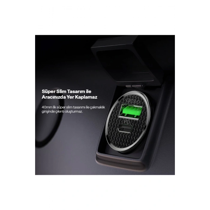 Rosstech 20w PD + Usb-A Quick Charge 3.0 Süper Hızlı Dual Port Araç Çakmaklık Şarj Cihazı Siyah