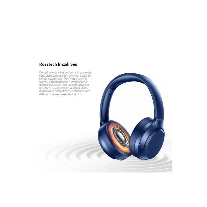 Rosstech Sounparty Rs-600 ANC Mikrofonlu Bluetooth 5.3 Kulaküstü Kulaklık Mavi