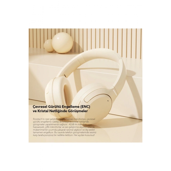 Rosstech Sounparty Rs-600 ANC Mikrofonlu Bluetooth 5.3 Kulaküstü Kulaklık Krem