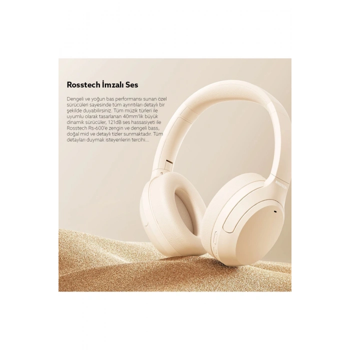 Rosstech Sounparty Rs-600 ANC Mikrofonlu Bluetooth 5.3 Kulaküstü Kulaklık Krem