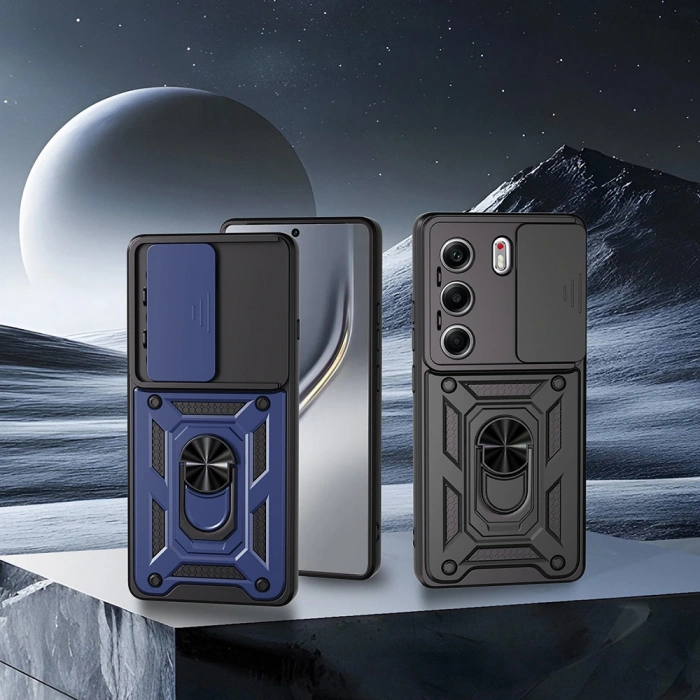 Tecno Camon 40 4G Kılıf Magnetik Standlı Kamera Korumalı Zore Sürgülü Vega Kapak