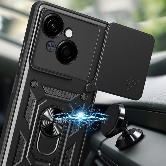 Tecno Spark Go 1 2025 Kılıf Magnetik Standlı Kamera Korumalı Zore Sürgülü Vega Kapak