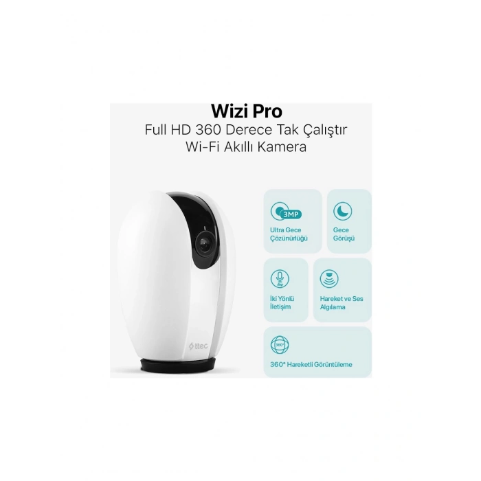 Ttec Wizi Pro Full HD 360 Derece Tak Çalıştır Wi-Fi Akıllı Kamera