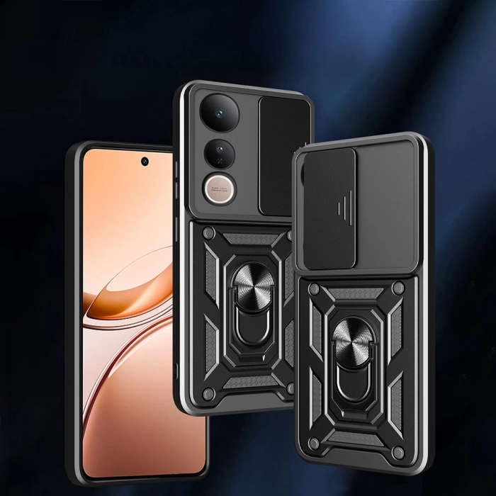 Vivo V50 Lite 4G Kılıf Magnetik Standlı Kamera Korumalı Zore Sürgülü Vega Kapak