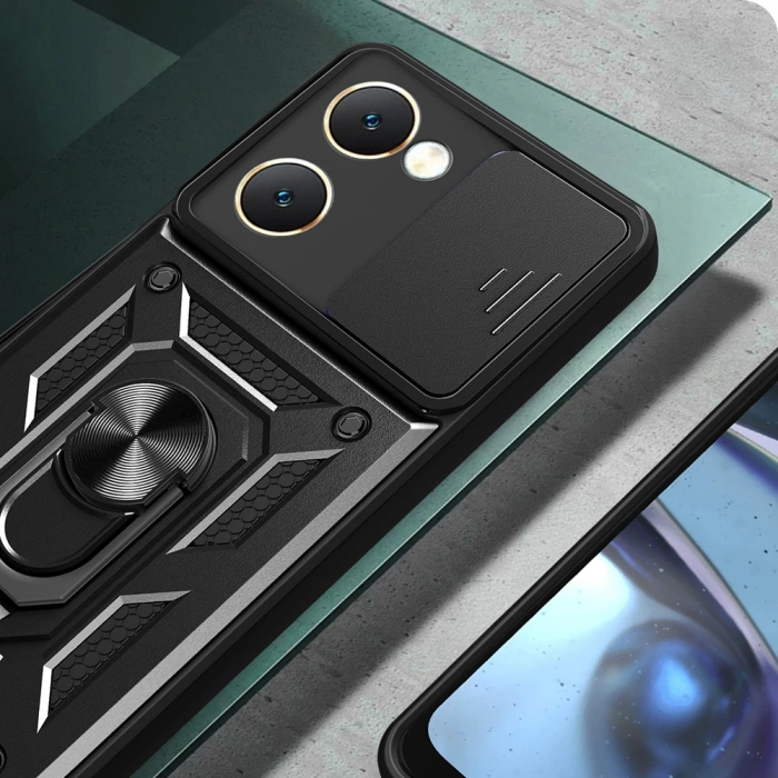 Vivo Y18 Kılıf Magnetik Standlı Kamera Korumalı Zore Sürgülü Vega Kapak