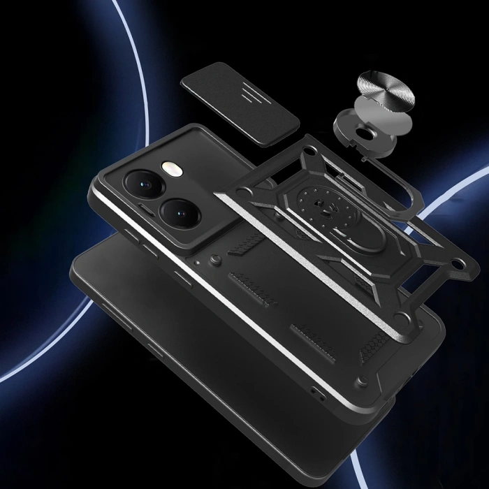 Xiaomi Poco X7 Pro Kılıf Magnetik Standlı Kamera Korumalı Zore Sürgülü Vega Kapak