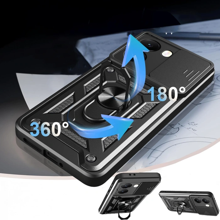 Xiaomi Poco X7 Pro Kılıf Magnetik Standlı Kamera Korumalı Zore Sürgülü Vega Kapak