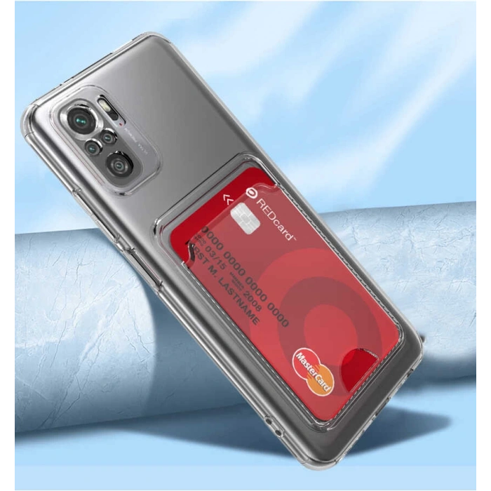 Xiaomi Redmi Note 10S Kılıf Kartlıklı Şeffaf Zore Setra Clear Silikon Kapak