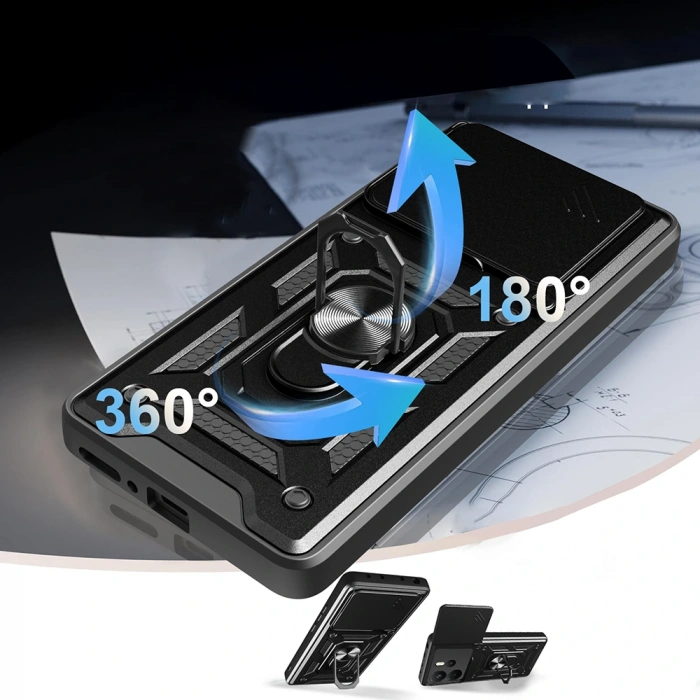 Xiaomi Redmi Note 14 4G Kılıf Magnetik Standlı Kamera Korumalı Zore Sürgülü Vega Kapak