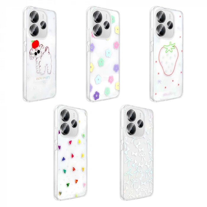 Xiaomi Redmi Note 14 4G Kılıf Şeffaf Figürlü Zore Folk Sert Kapak