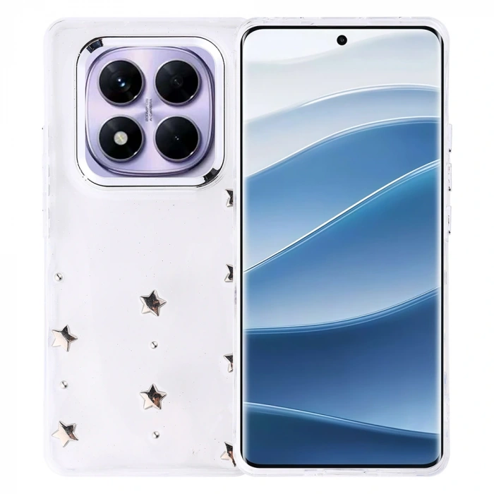 Xiaomi Redmi Note 14 Pro Plus Kılıf Airbag Tasarımlı Simli Şeffaf Zore Kutup Kapak