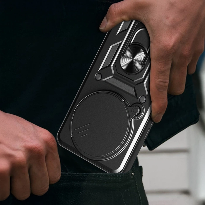 Xiaomi Redmi Note 14 Pro Plus Kılıf Magnetik Standlı Kamera Korumalı Zore Sürgülü Vega Kapak