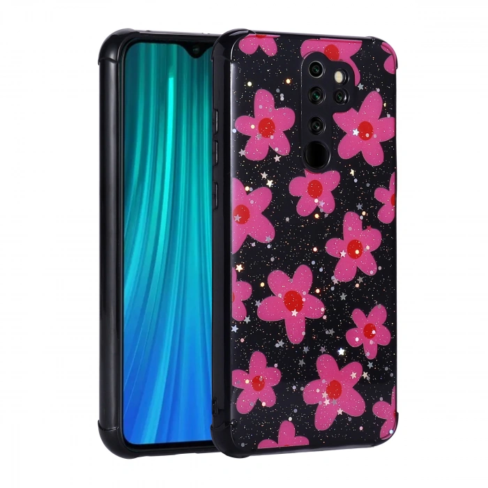 Xiaomi Redmi Note 8 Pro Kılıf Simli Desenli Kamera Korumalı Parlak Zore Popy Kapak