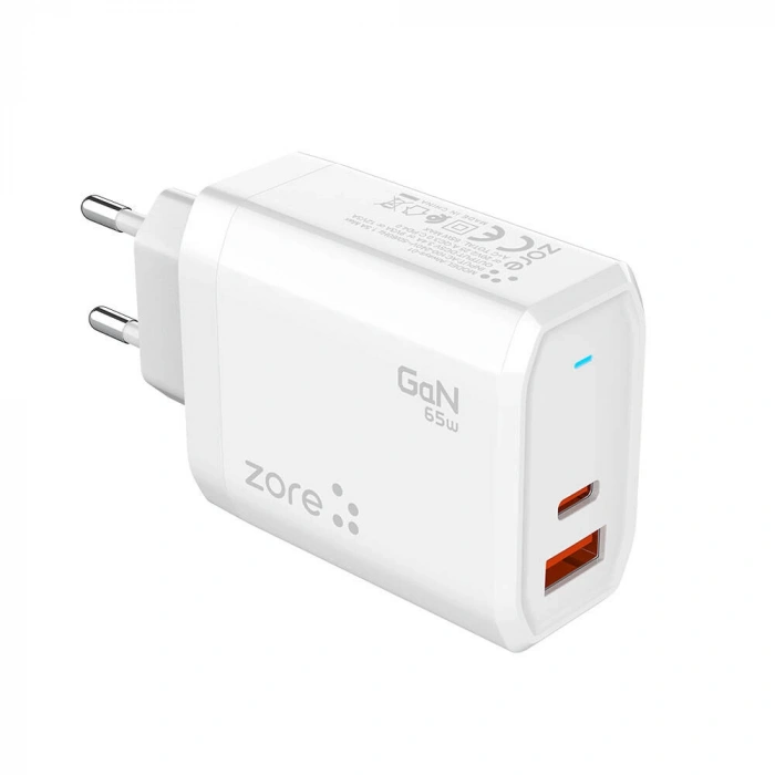 Zore Always-01 GaN Tech Type-C PD4.0 USB-A QC3.0 Hızlı Şarj Özellikli Seyahat Şarj Başlığı 65W