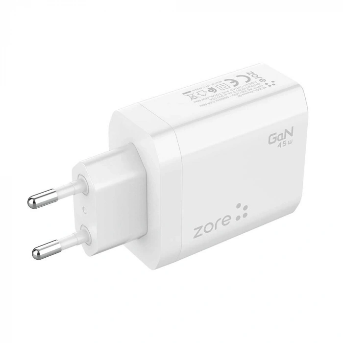 Zore Always-02 GaN Tech Type-C PD4.0 USB-A QC3.0 Hızlı Şarj Özellikli Seyahat Şarj Başlığı 45W