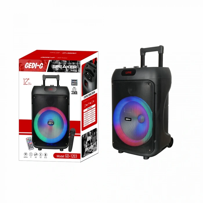 Zore GD-1203 Dijital LED Göstergeli FM Radyolu Mikrofonlu RGB TWS 12 inç Stereo Bass Kablosuz Karaoke Hoparlör