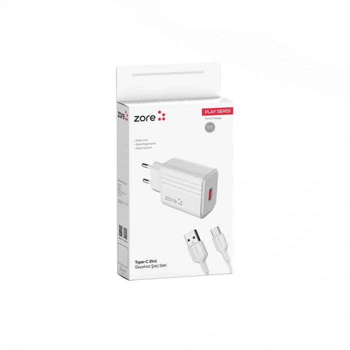 Zore Play Serisi PL1 Type-C 2in1 Seyahat Şarj Aleti 12W