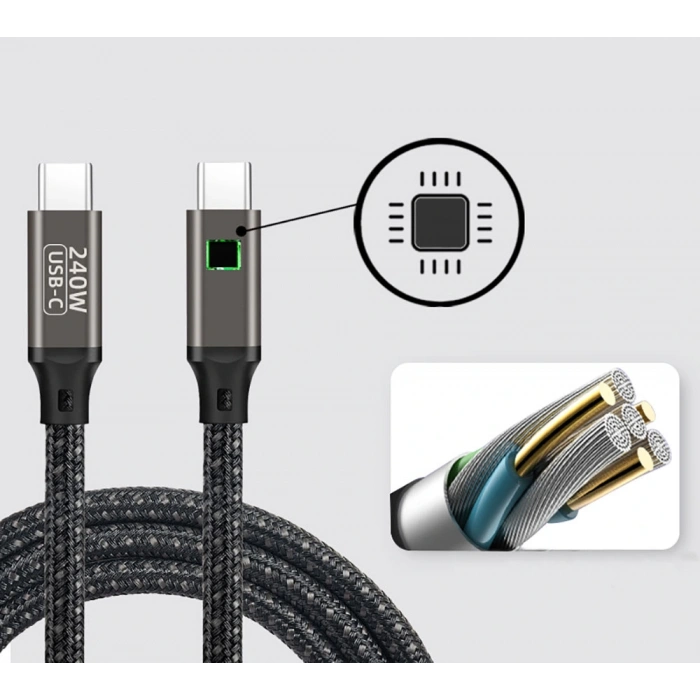 Zore QG02 Type-C to Type-C PD3.1 Data Kablosu 240W 480Mbps 1.5 Metre