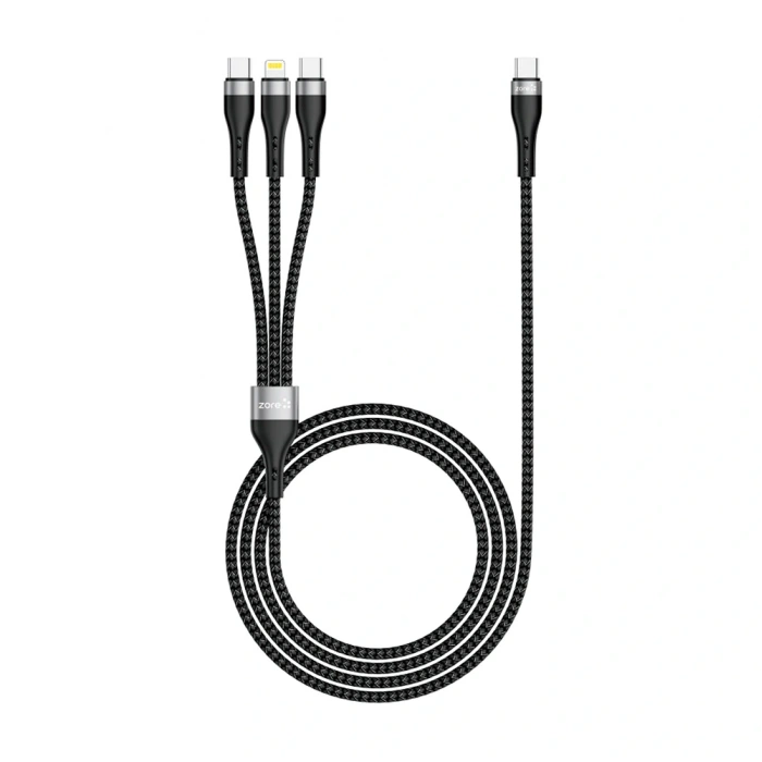Zore ZR-45 3in1 USB-A to Lightning - Type-C - Type-C Şarj ve Data Kablosu 20W 1.5M